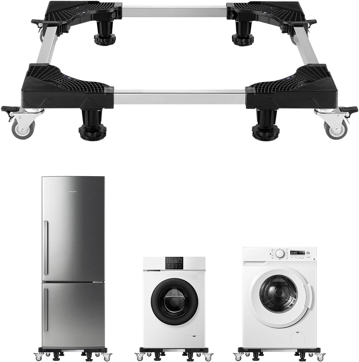 Maircle Mini Fridge Stand, 27.5" to 35.4" Universal Mobile Base with 4 Strong Feet, 4 Locking Swivel Wheels, Adjustable Furniture Mover Mobile Base for Washing Machine, Refrigerator, Washer and Dryer