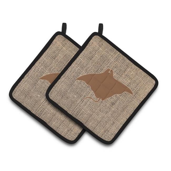 Manta ray Faux Burlap and Brown Pair of Pot Holders