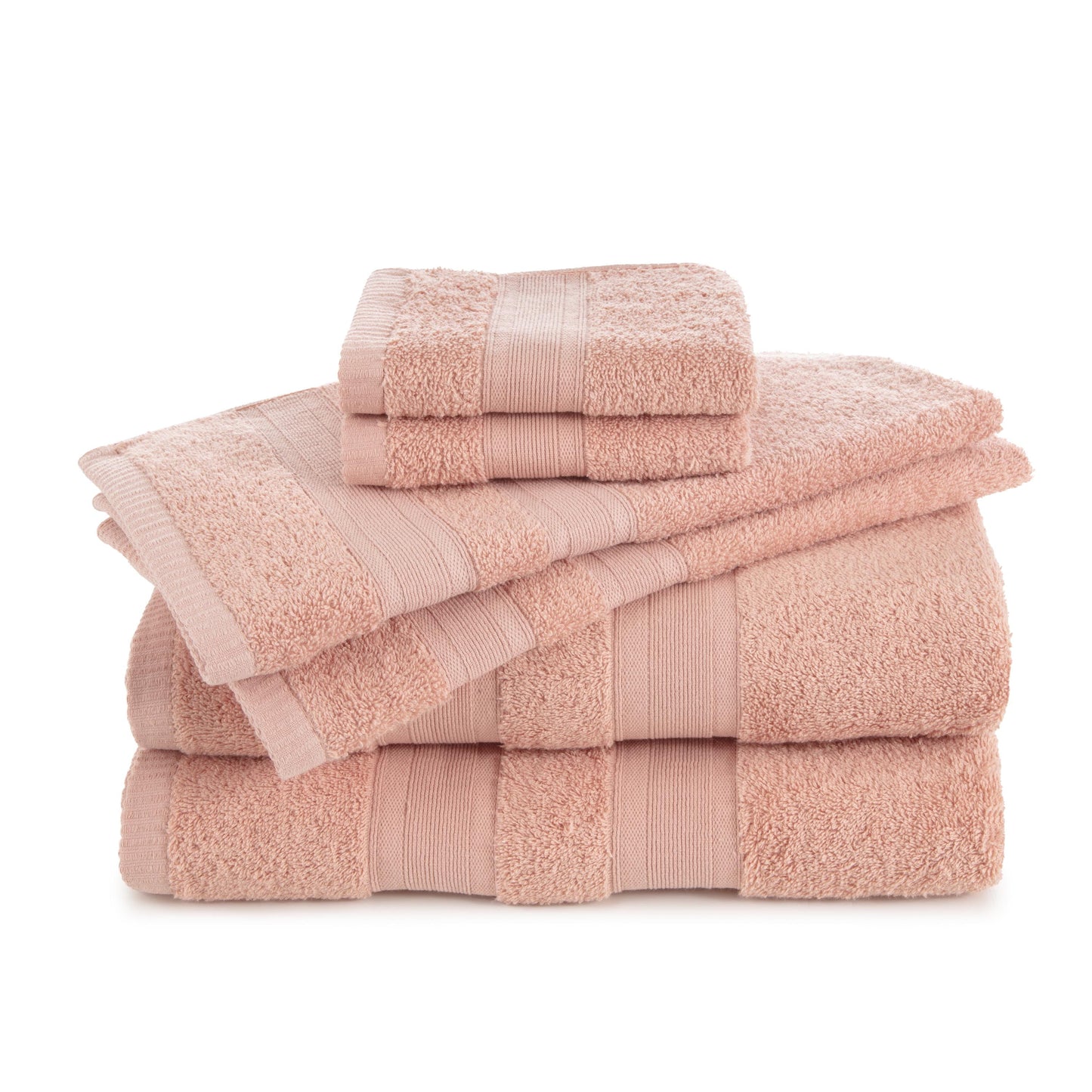 Martex Clean Essentials 6-Piece Cotton Towel Set, Low Lint & Highly Absorbent, Seashell Pink
