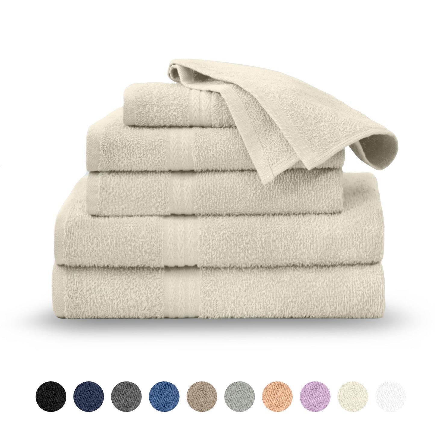 Martex Easy Living 6-Piece Cotton Towel Set, Soft & Quick-Dry Towels, Ivory