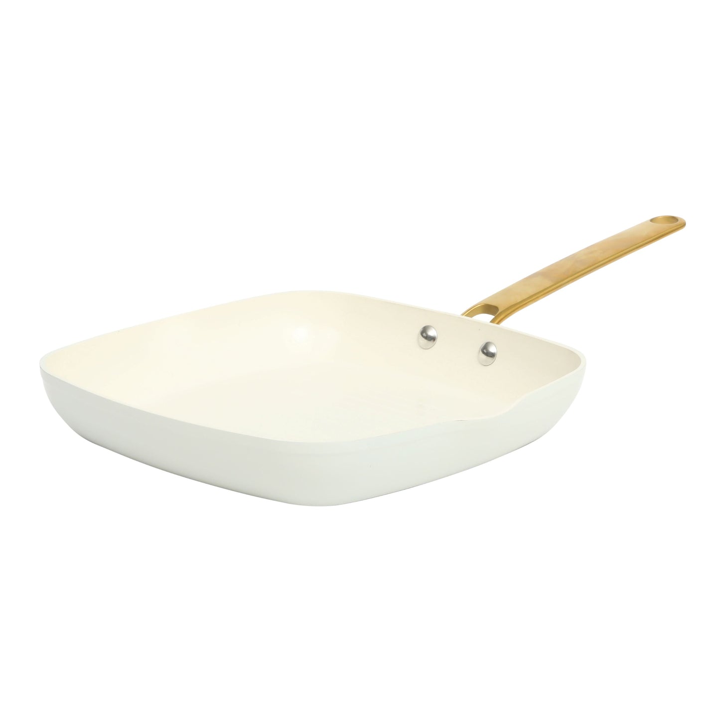 Martha Stewart 10" Linen Ceramic Nonstick Square Grill Pan with Gold Handle