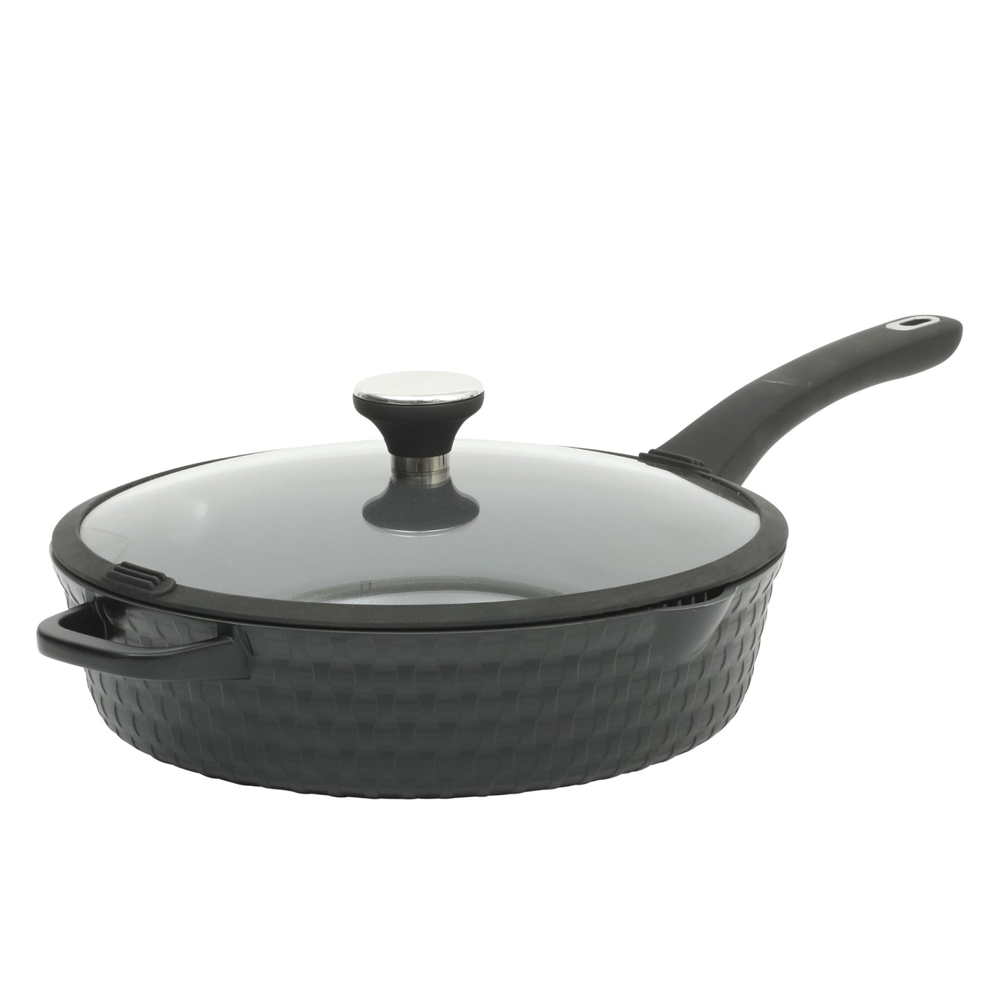 Martha Stewart 4 quart Black Cast Aluminum Basket Weave Saute Pan with lid