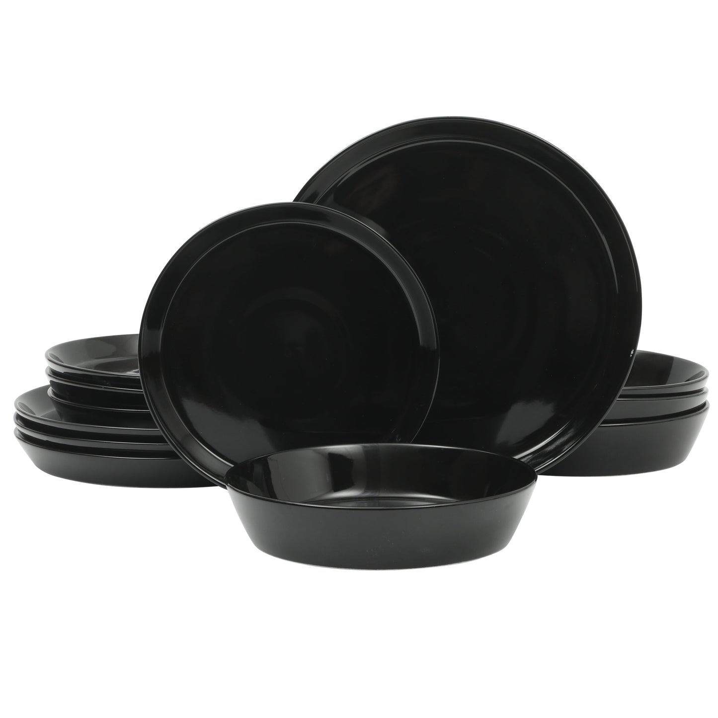 Martha Stewart Everyday Faretta Black 12-Piece Fine Ceramic Dinnerware Set