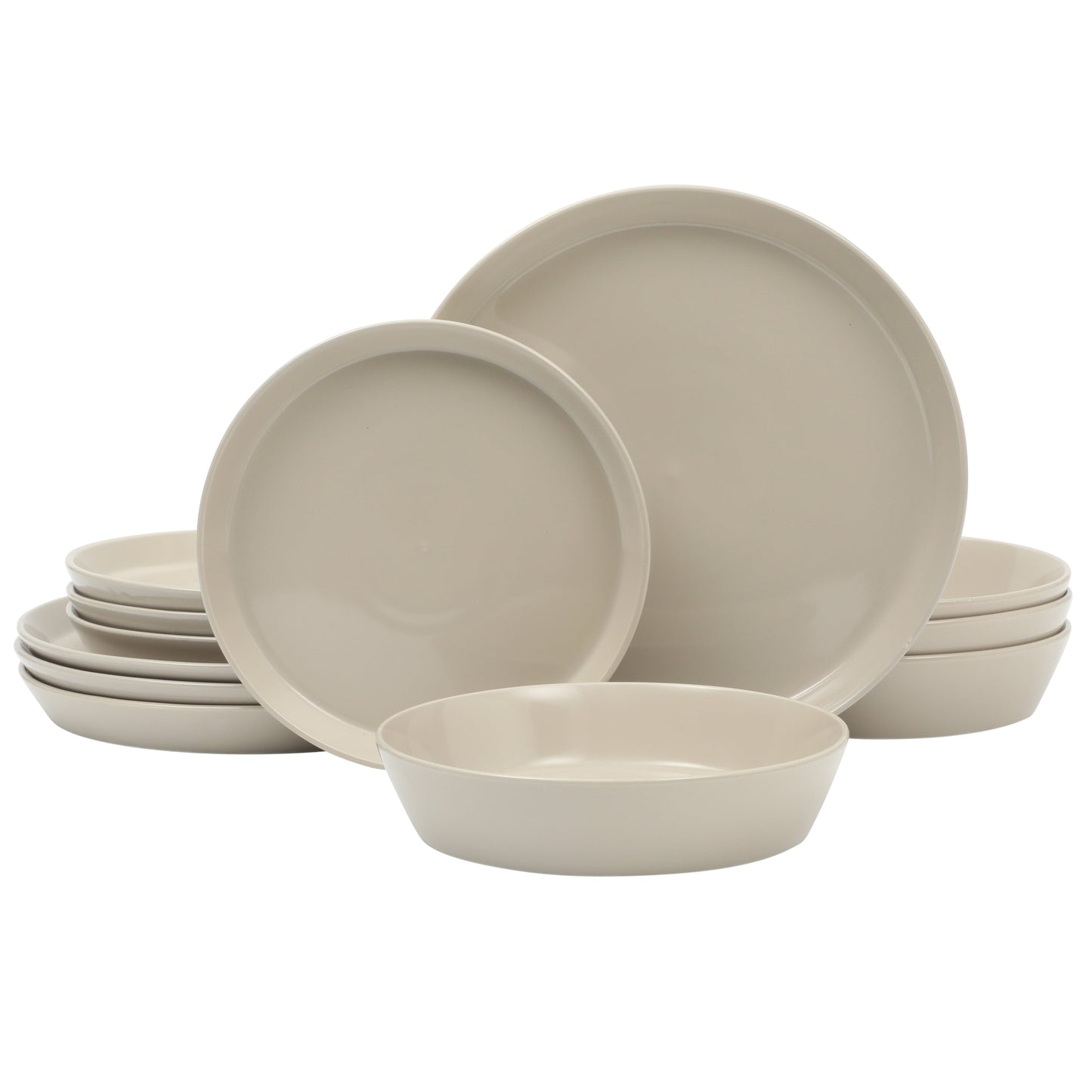 Martha Stewart Everyday Faretta Taupe 12-Piece Fine Ceramic Dinnerware Set