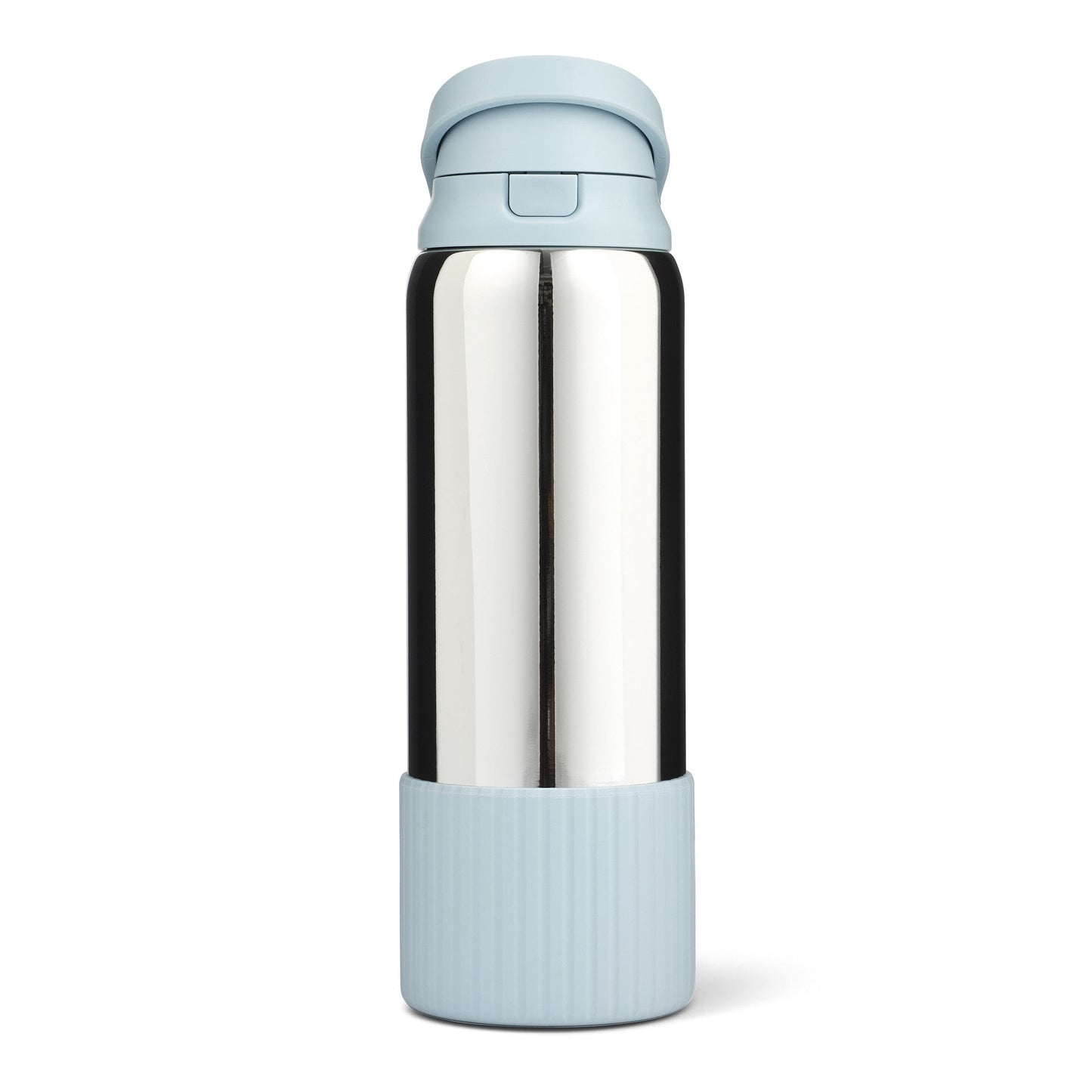 Mary Lawless Lee x TAL 32oz Stainless Steel 2-in-1 Straw and Chug Water Bottle with Push Lid, Chrome with Blue Ribbed Boot