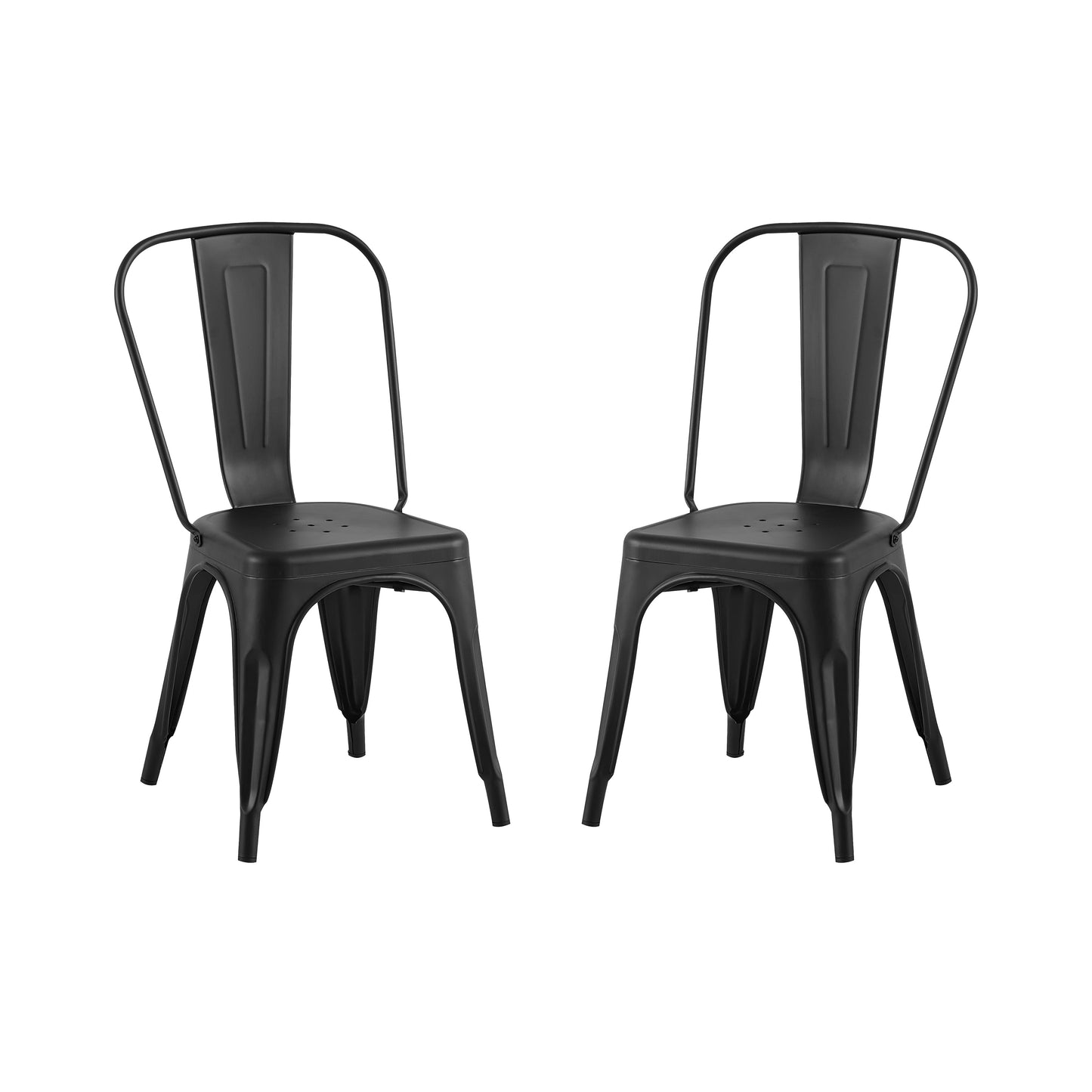 High Gloss White Industrial Metal Dining Chairs 18 Inch Seat Height Stackable, Set of 2