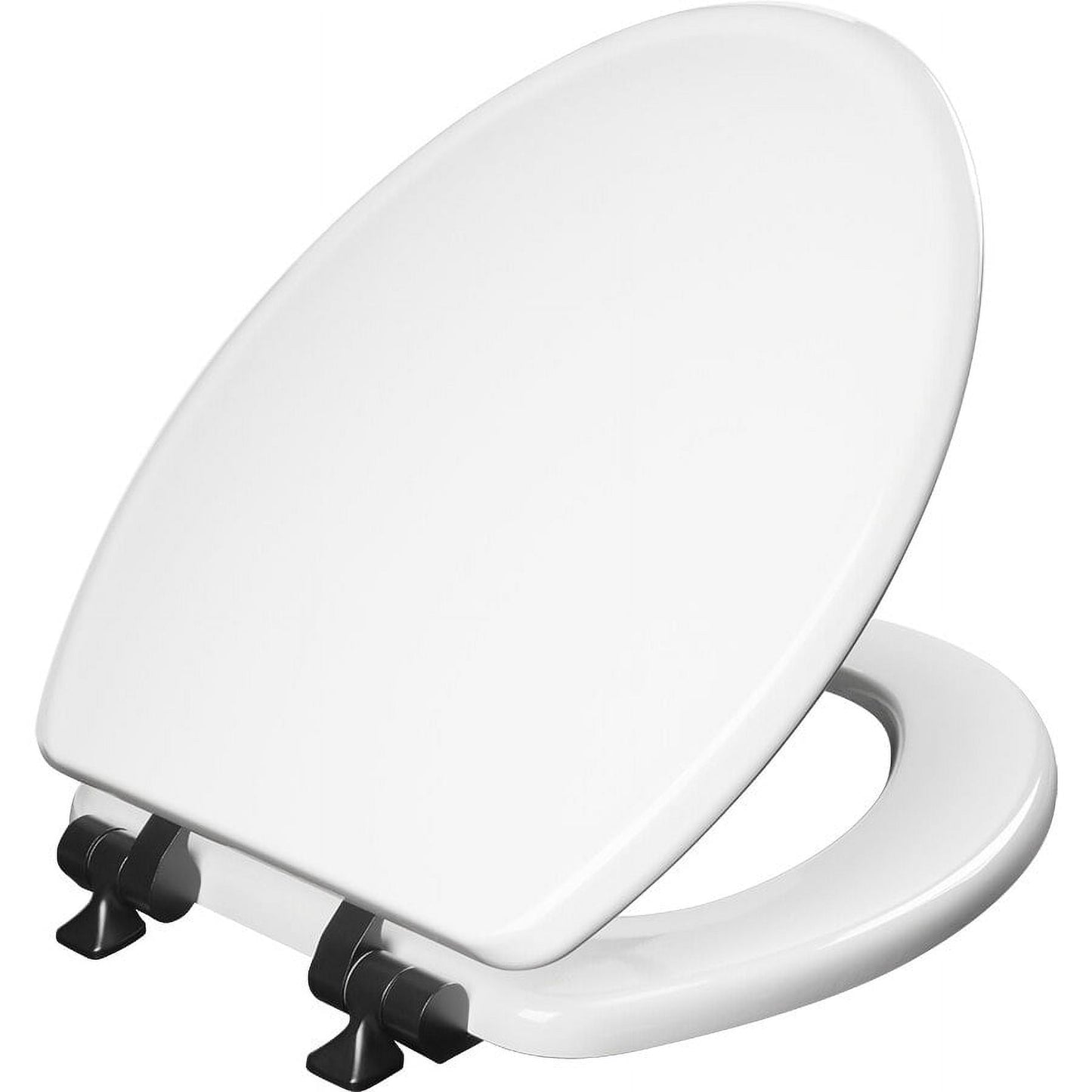 Mayfair Benton®Elongated Enameled Wood Toilet Seat in White with Never Loosens and Soft Close Matte Black Hinge