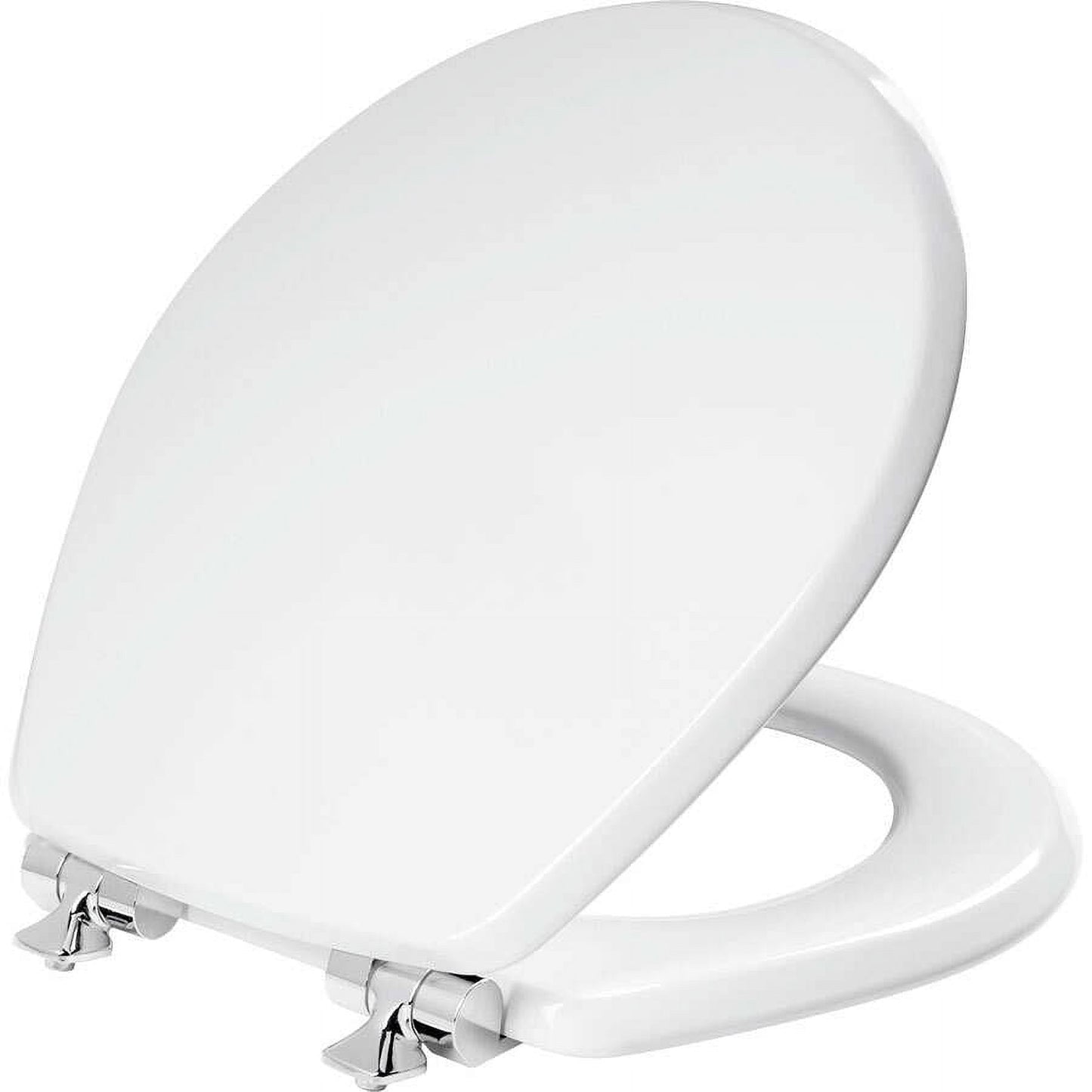 Mayfair Benton® Round Enameled Wood Toilet Seat in White Never Loosens and Soft Close Chrome Hinge