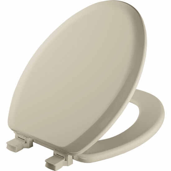 Mayfair Cameron Elongated Enameled Wood Toilet Seat in Bone Never Looosens and Removes for Easy Cleaning