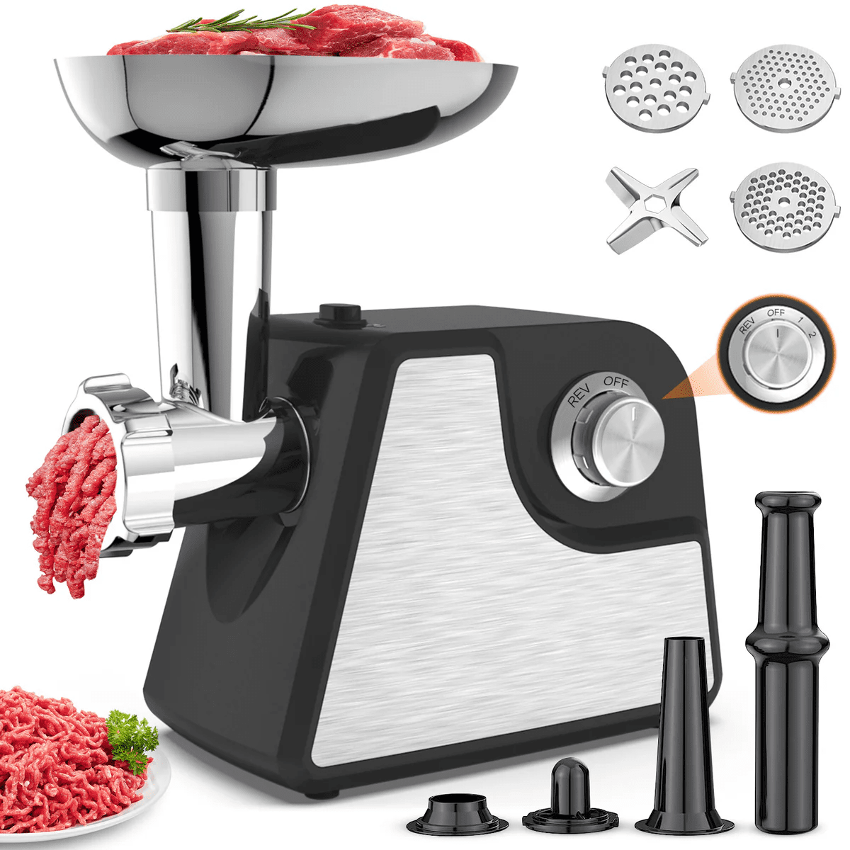 Meat Grinder, 2 Adjustable Speed 2400W Max Electric Meat Grinders for Home use, Sausage Stuffer (Black)