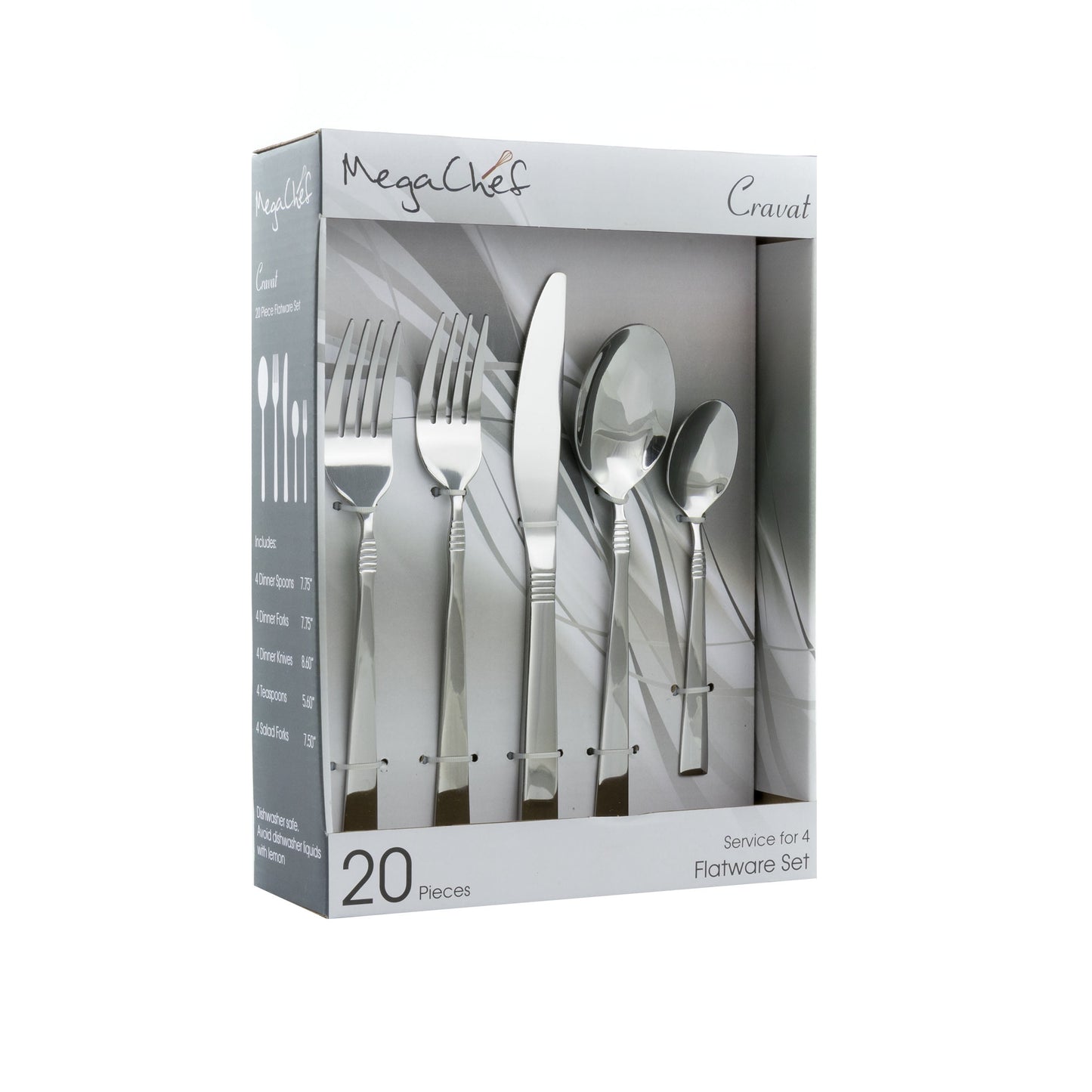 MegaChef Cravat 20 Piece Flatware Utensil Set, Stainless Steel Silverware Metal