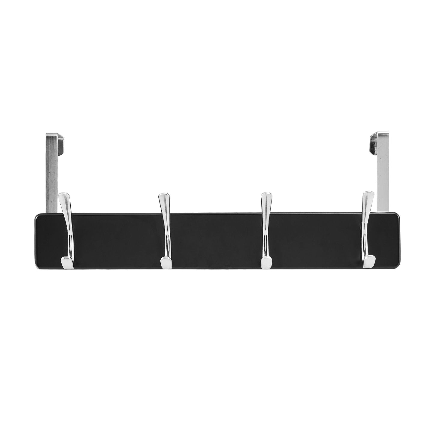 Melannco 18X6 Inch Over The Door MDF Coat Rack With 4 Silver Metal Hooks Black