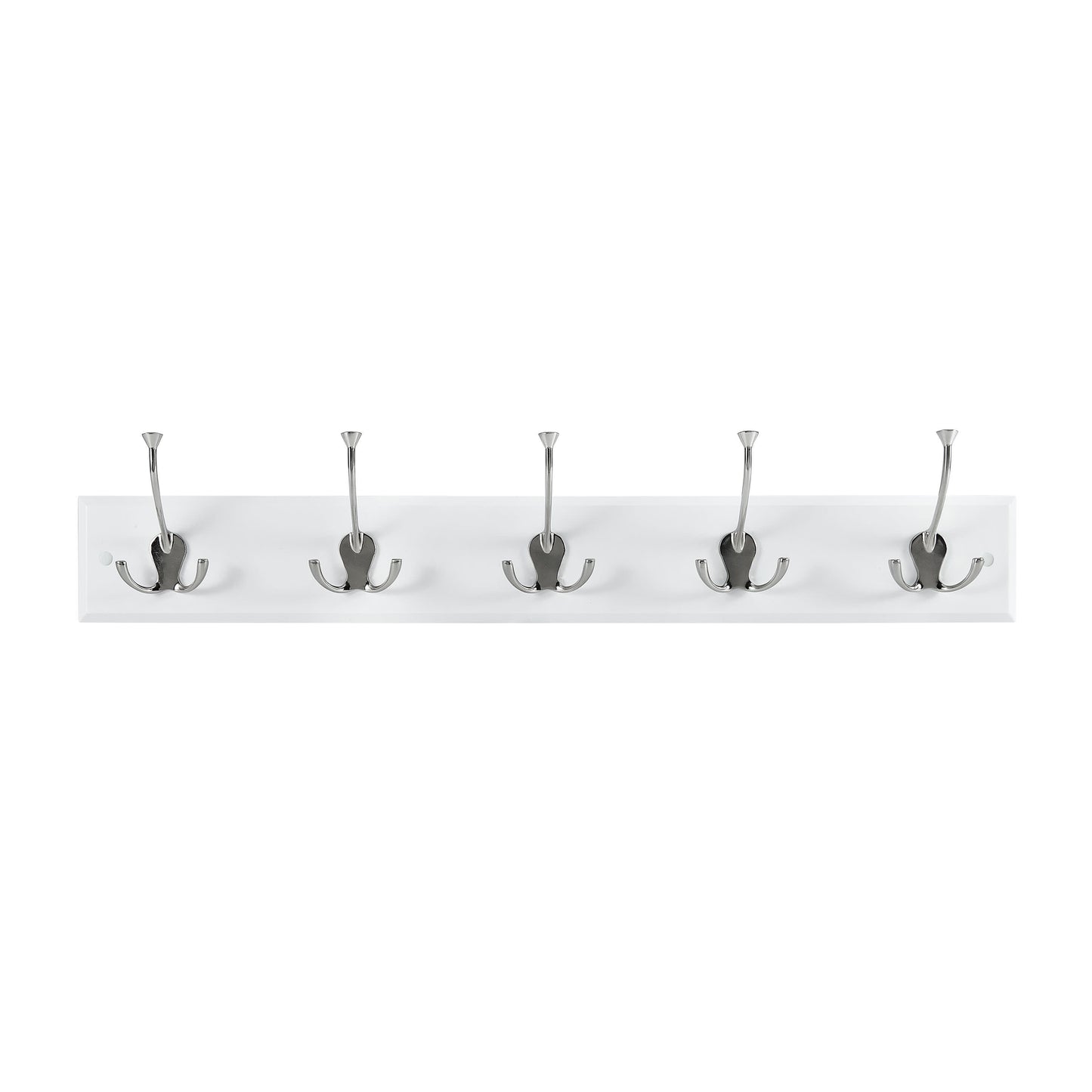 Melannco 27X5 Inch Wall Mount MDF Coat Rack With 5 Silver Metal Hooks White