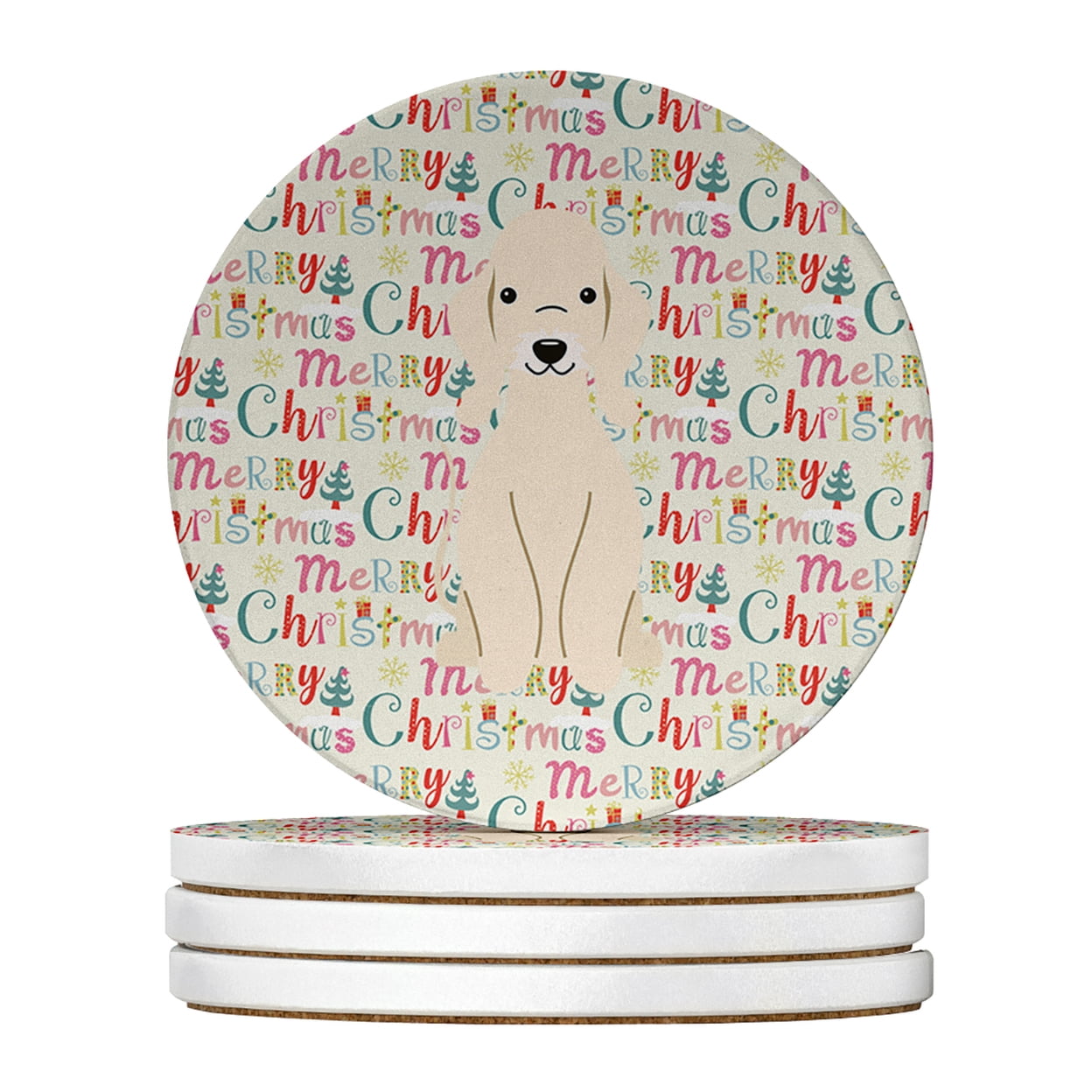 Merry Christmas Bedlington Terrier Sandy Large Sandstone Coasters Pack of 4 4 in x 4 in