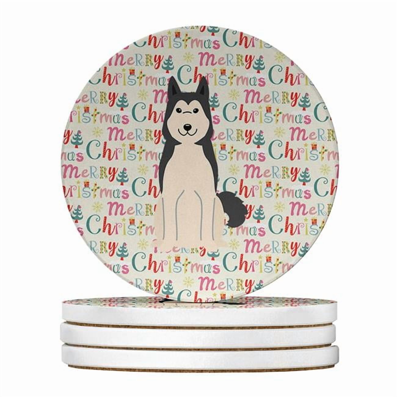 Merry Christmas West Siberian Laika Spitz Large Sandstone Coasters Pack of 4 4 in x 4 in