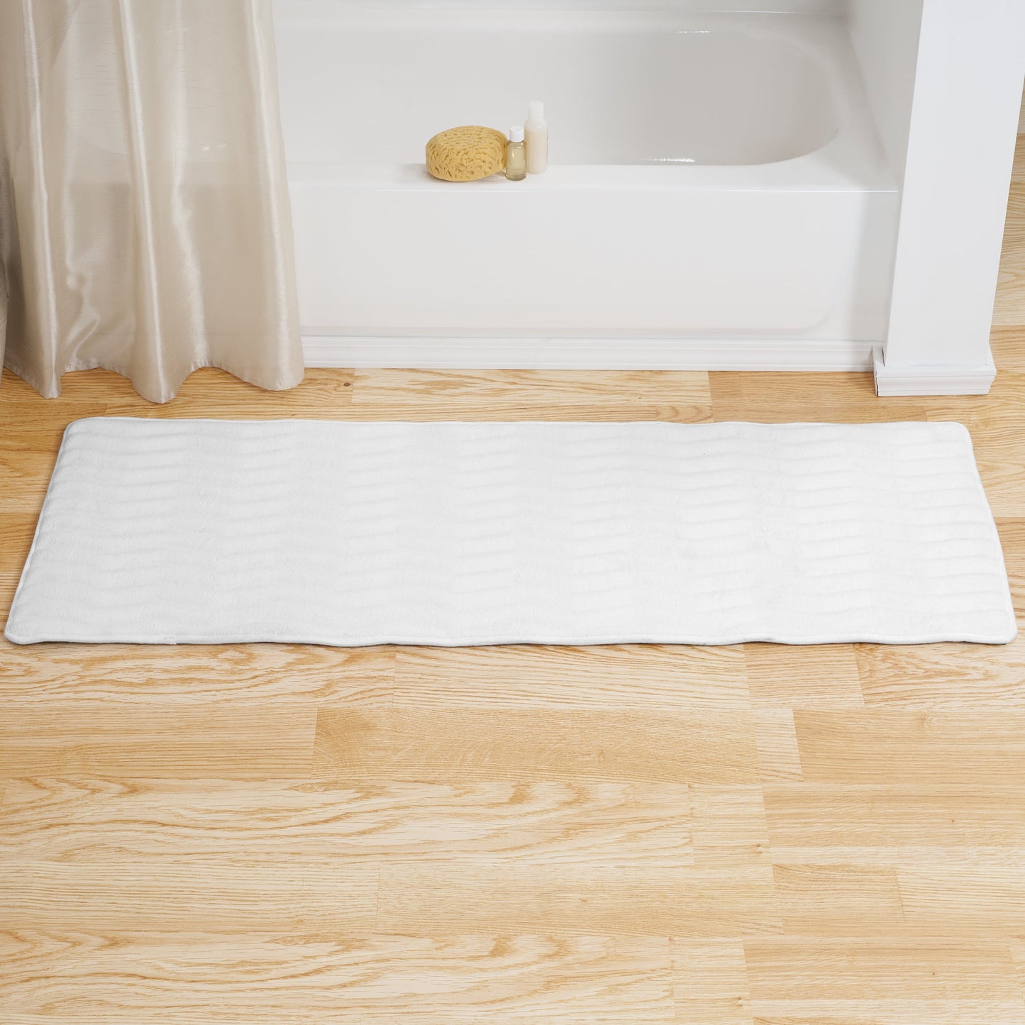 Microfiber Memory Foam Bathmat – Oversized Padded Nonslip Accent Rug for Bathroom, Kitchen, Laundry Room, Wave Pattern by Somerset Home (White)