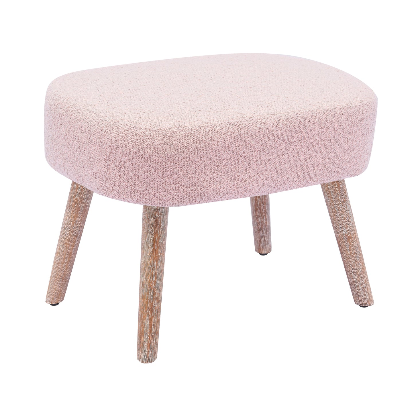Mid-Century Modern 16.5" Tall Water and Stain Resistant Boucle Fabric Upholstered Ottoman with Wooden Legs, Dusty Peach