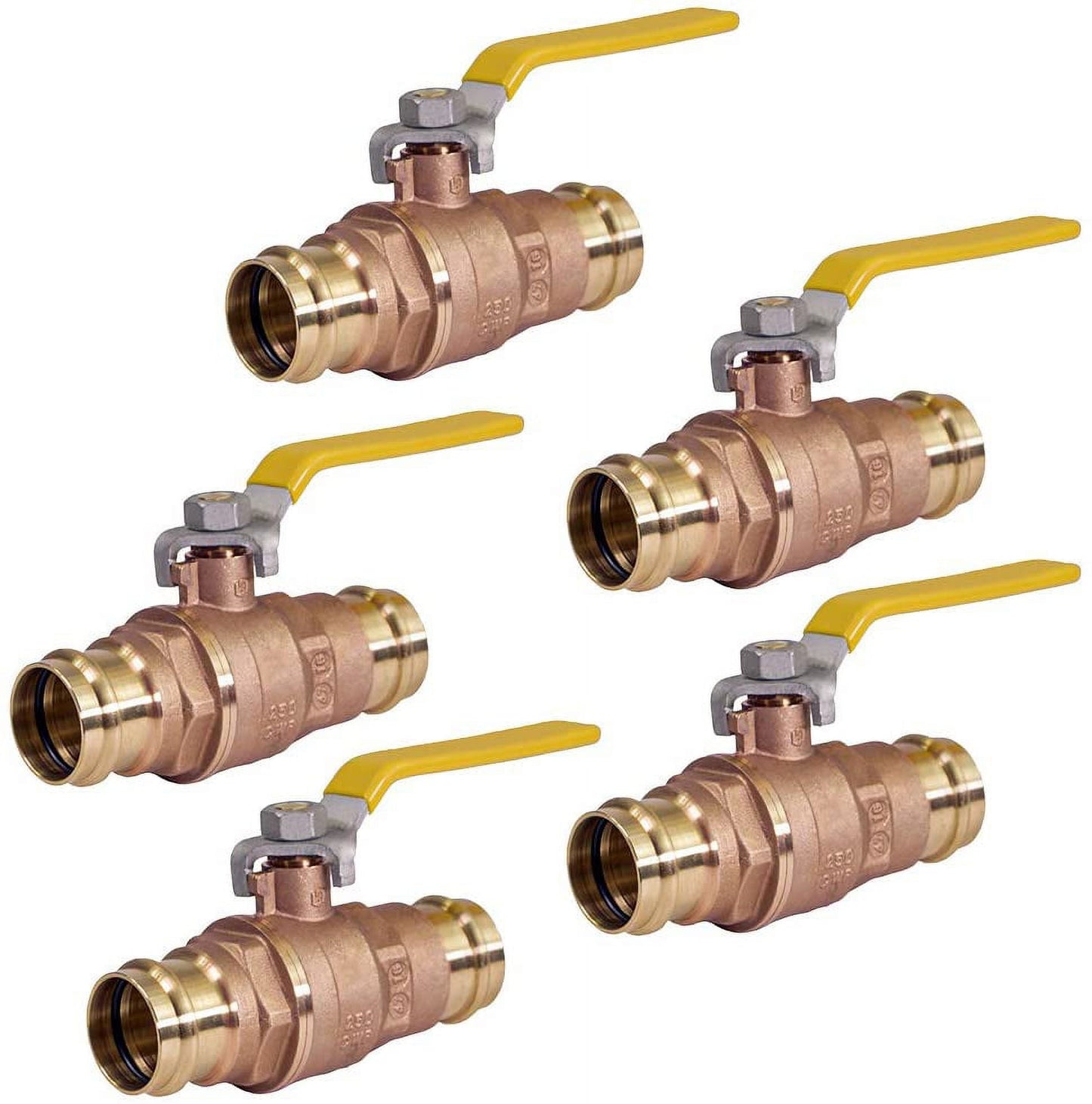 Midline Valve 532002VLV-5 Double-O-Ring Press Ball Valve, with 2 in. Press Connections, Brass (Pack of 5)