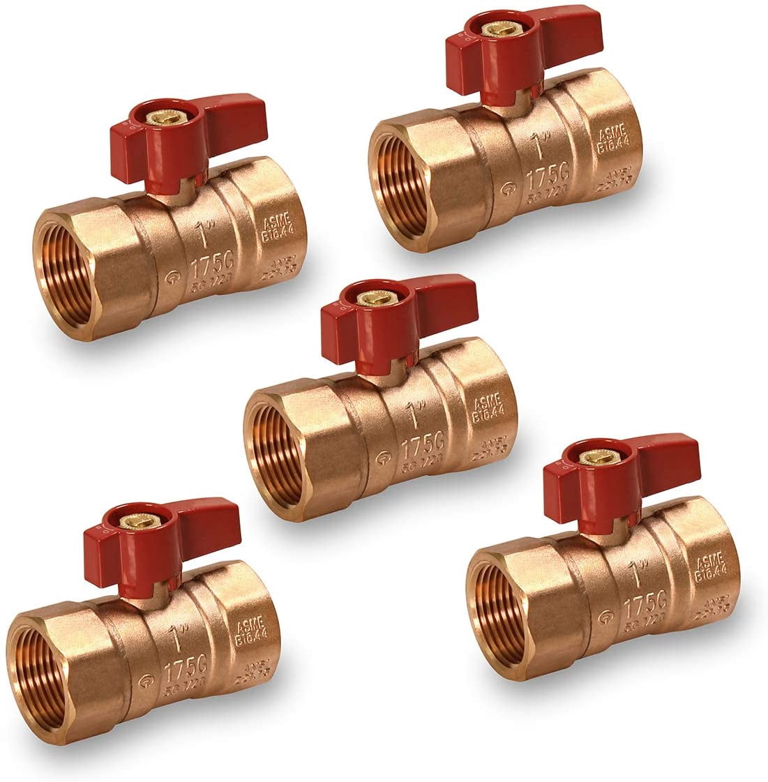 Midline Valve RFIP1-5 Premium Brass Gas Ball Valve, with Red Aluminum Alloy Handle, 1 in. FIP Connections (Pack of 5)