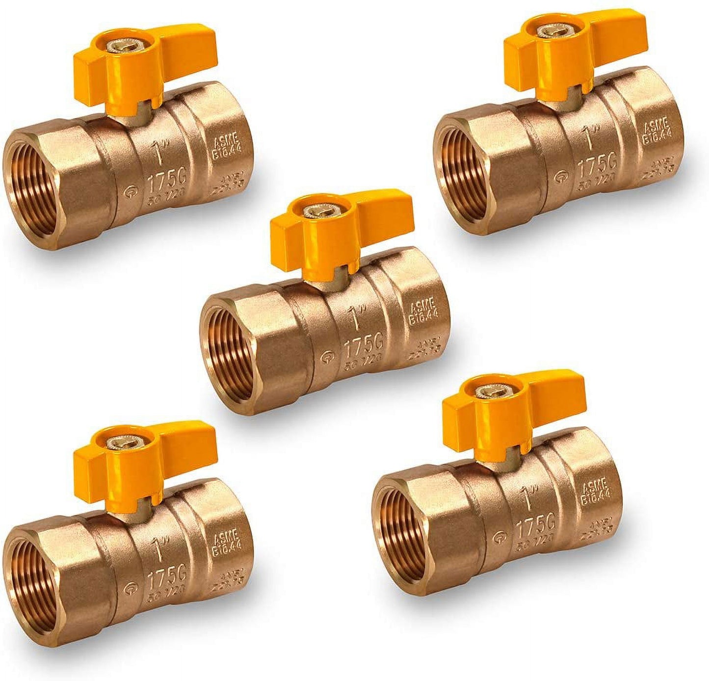 Midline Valve YFIP1-5 Premium Brass Gas Ball Valve, with Yellow Aluminum Alloy Handle, 1 in. FIP Connections (Pack of 5)