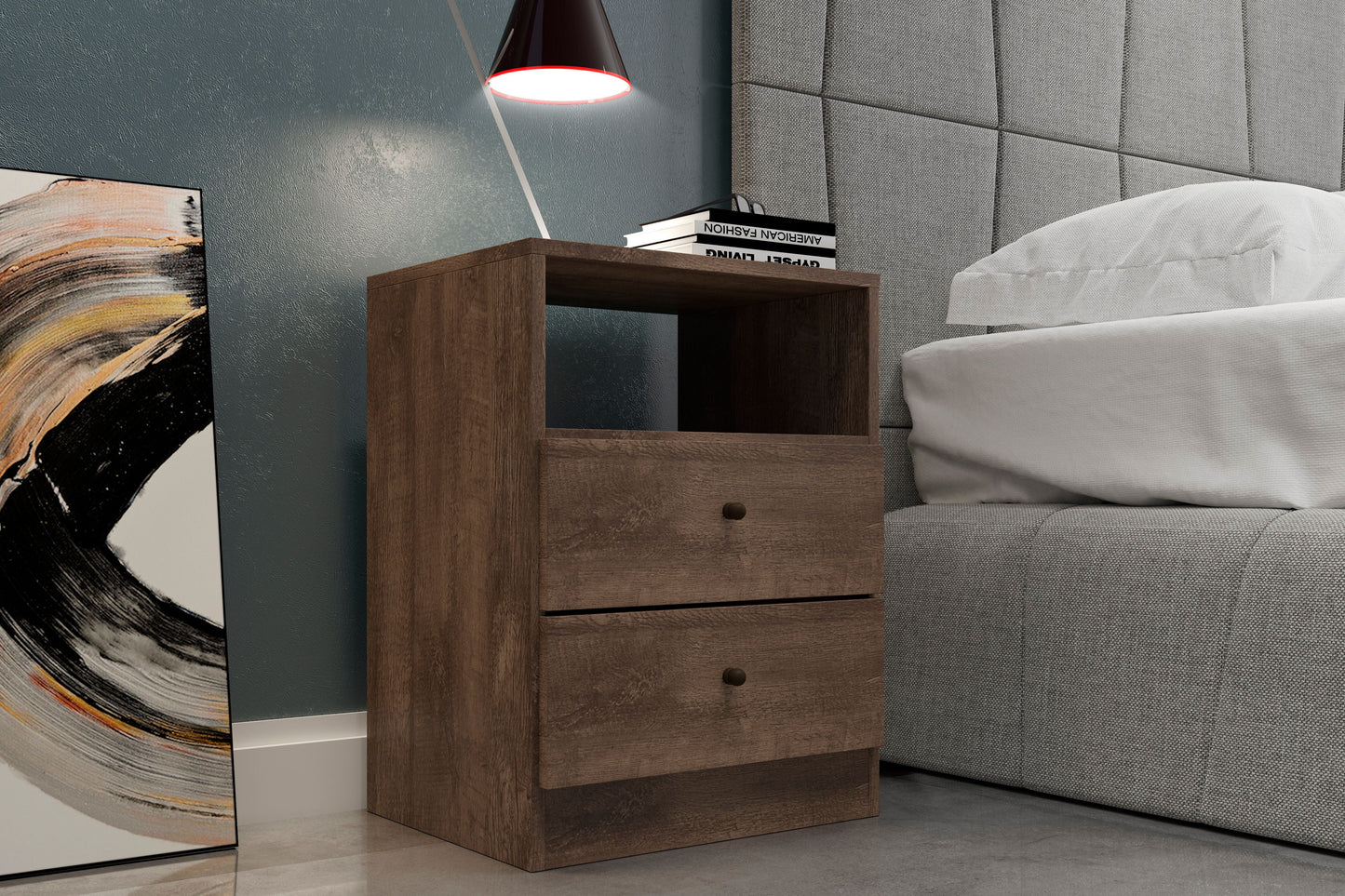 Midtown Concept Jersey 2-Drawer Bedside Nightstand Table, Brown