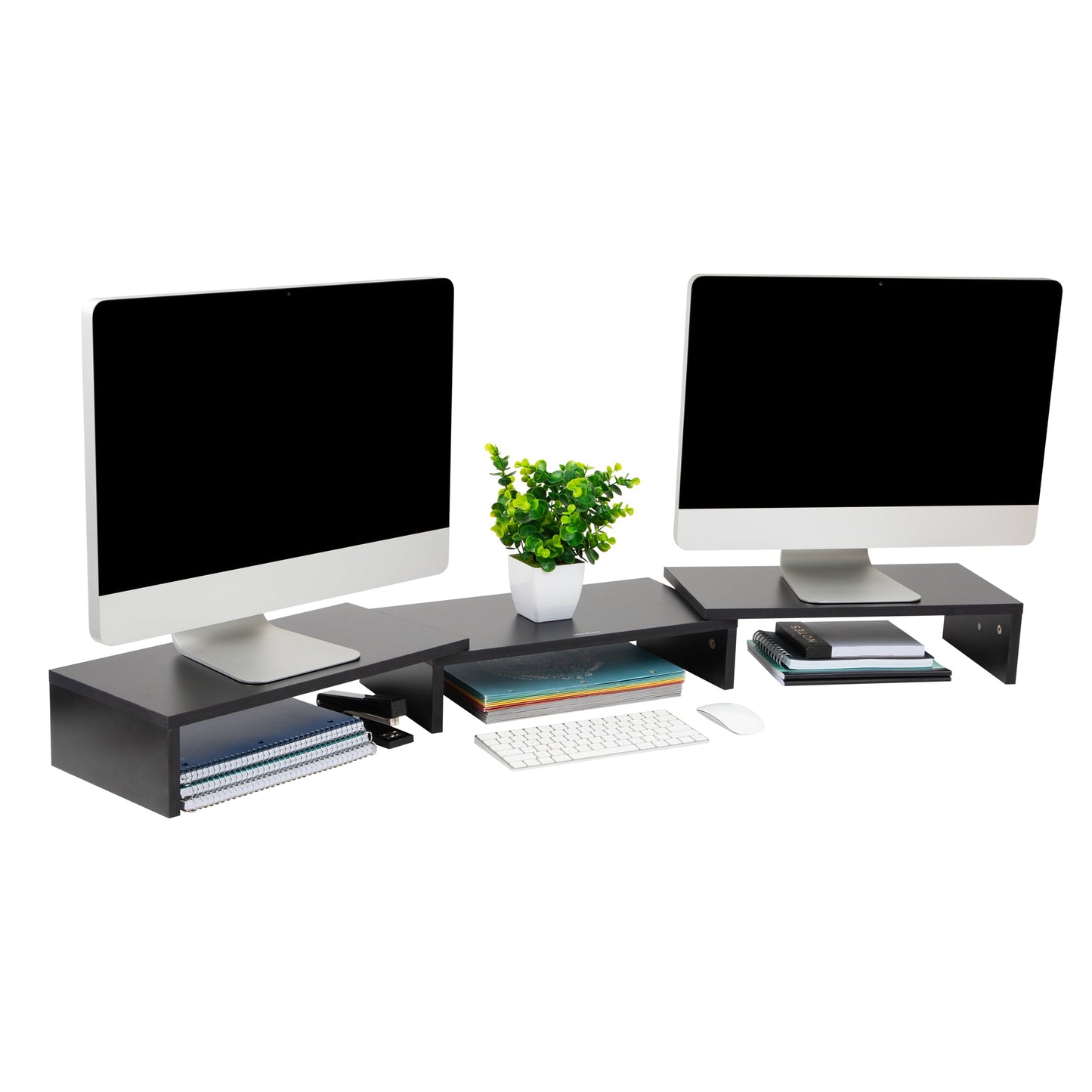 Mind Reader Dual Monitor Stand, Desktop Organizer, Laptop Riser, Office, MDF, 51.25"L x 9.25"W x 4.75"H, Pink