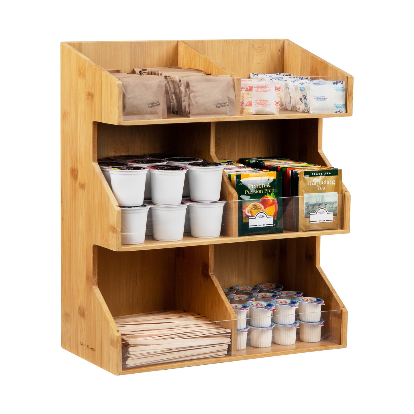 Mind Reader Coffee Pod Condiment Station Countertop Organizer, 13"L x 6.25"W x 15.25"H, Brown