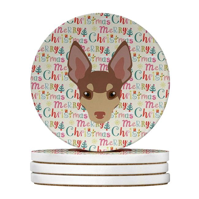 Miniature Fox Terrier Merry Christmas Large Sandstone Coasters Pack of 4 4 in x 4 in