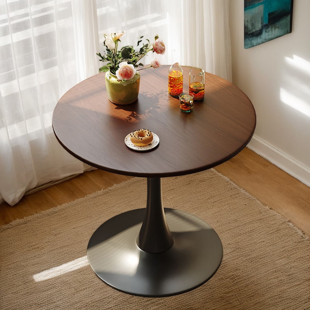 Miniyam 23.6" Round Dining Table, Small Wood Breakfast Table for Apartment, Kitchen or Studio, Modern Compact Dining Table for 2, Walnut