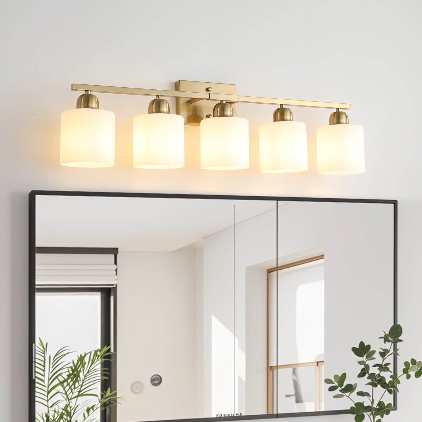 Miniyam 31.5 in 5 Light Gold Vanity Light for Bathroom, Wall-Mounted Fixtures Over Mirror, E26, No Bulbs Included