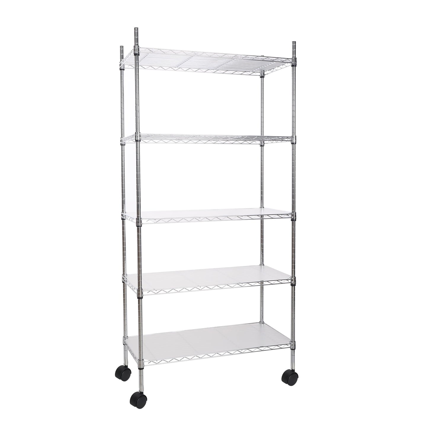 Miniyam 5 Tier Wire Shelf Unit with Casters, 750 lb Capacity, Chrome