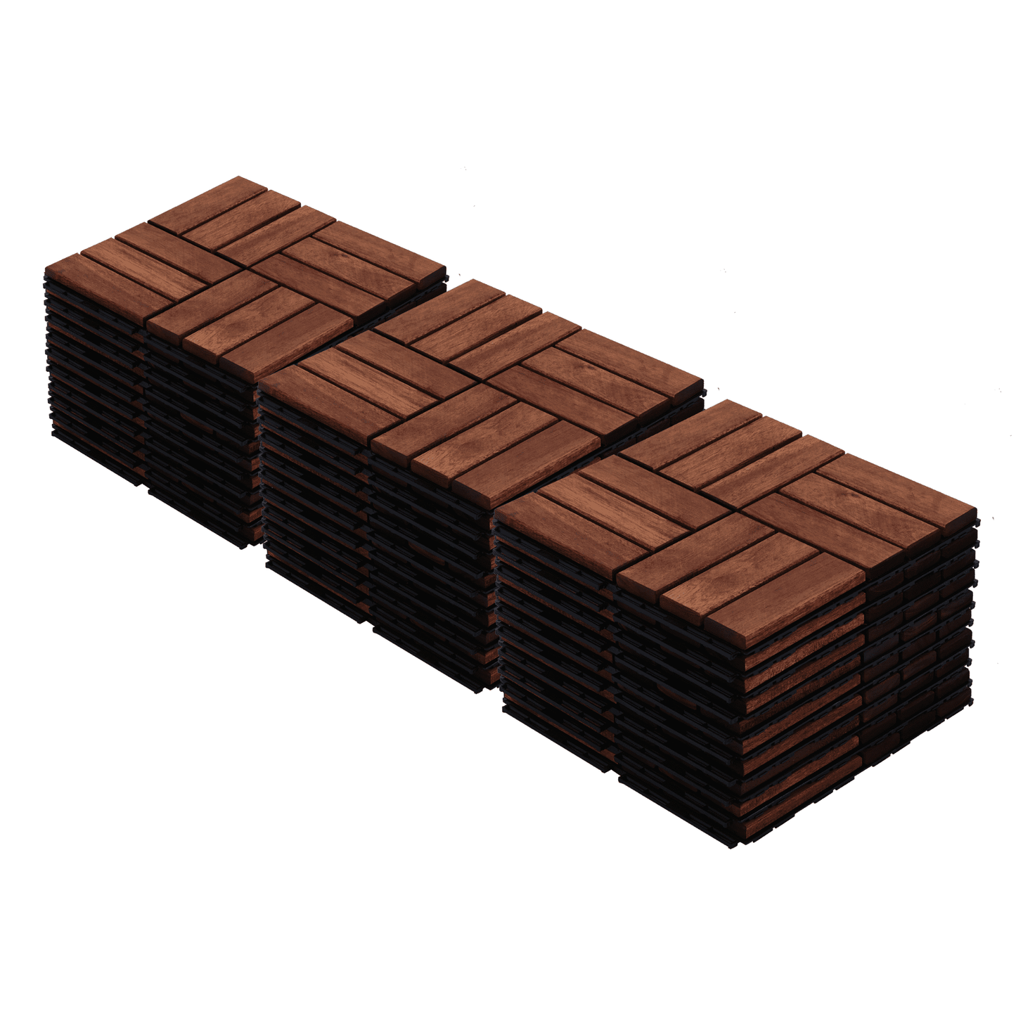 Miniyam Interlocking Deck Tiles, 30 Packs 12"x12" Waterproof Patio Floor Decking Tiles for Pool Balcony Backyard Porch, Strip Brown