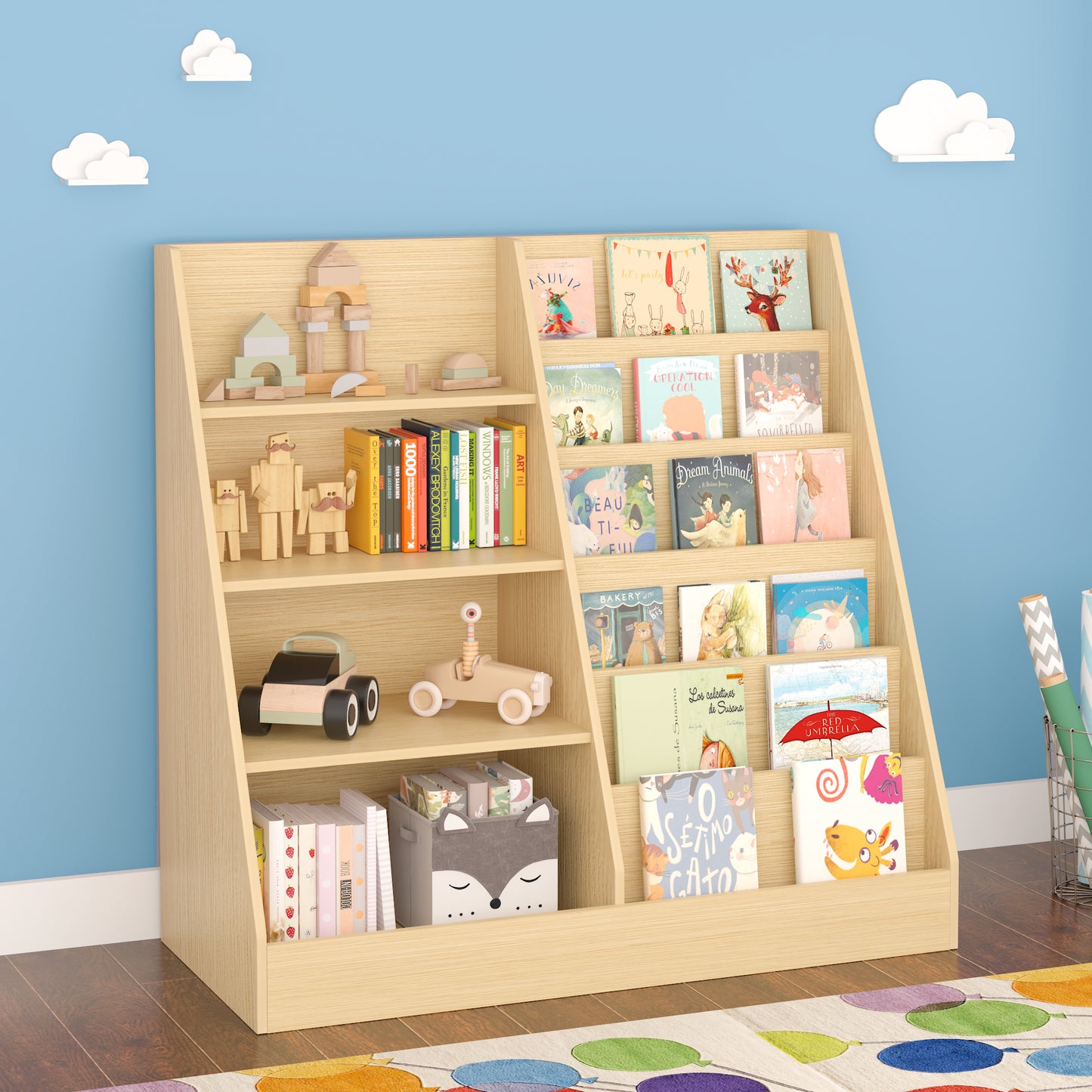 Miniyam Tiered Bookshelf with Open Storage for Kids, Easy Book Display, White