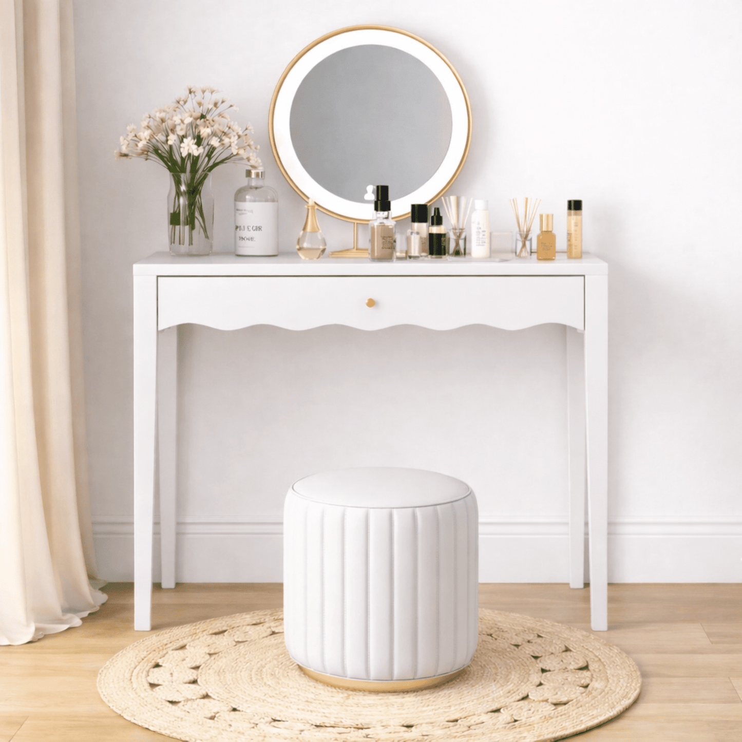 Mintazer 35.43" Vanity Desk with Drawer, Elegant Makeup Desk for Girls Kids Bedroom & Apartment, White