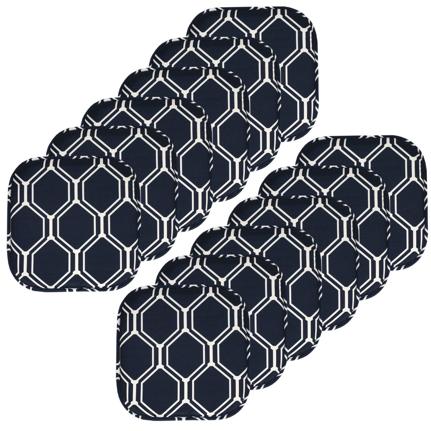 Mirage Hexagonal Print Memory Foam Chair Pads 12 Pack Navy/White