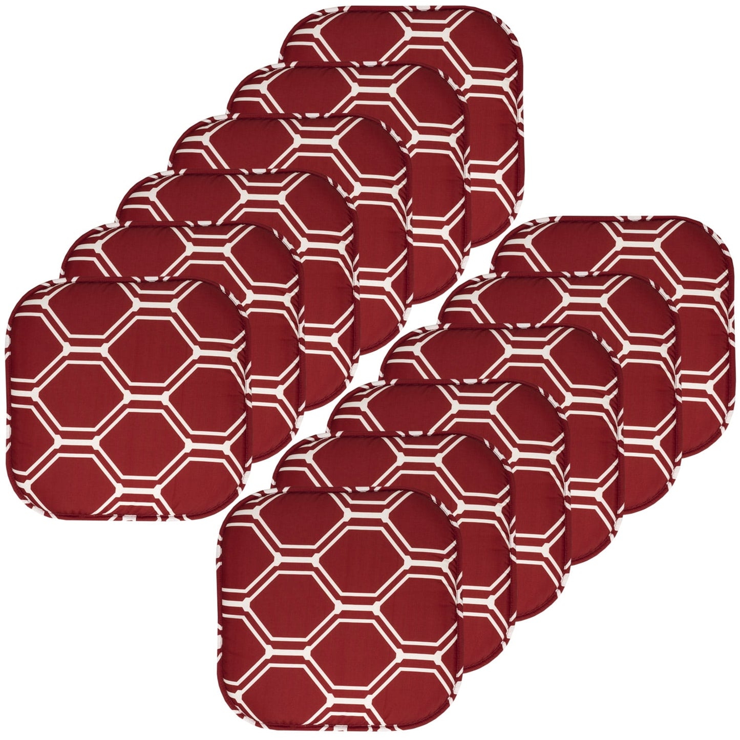 Mirage Hexagonal Print Memory Foam Chair Pads 12 Pack Wine/White