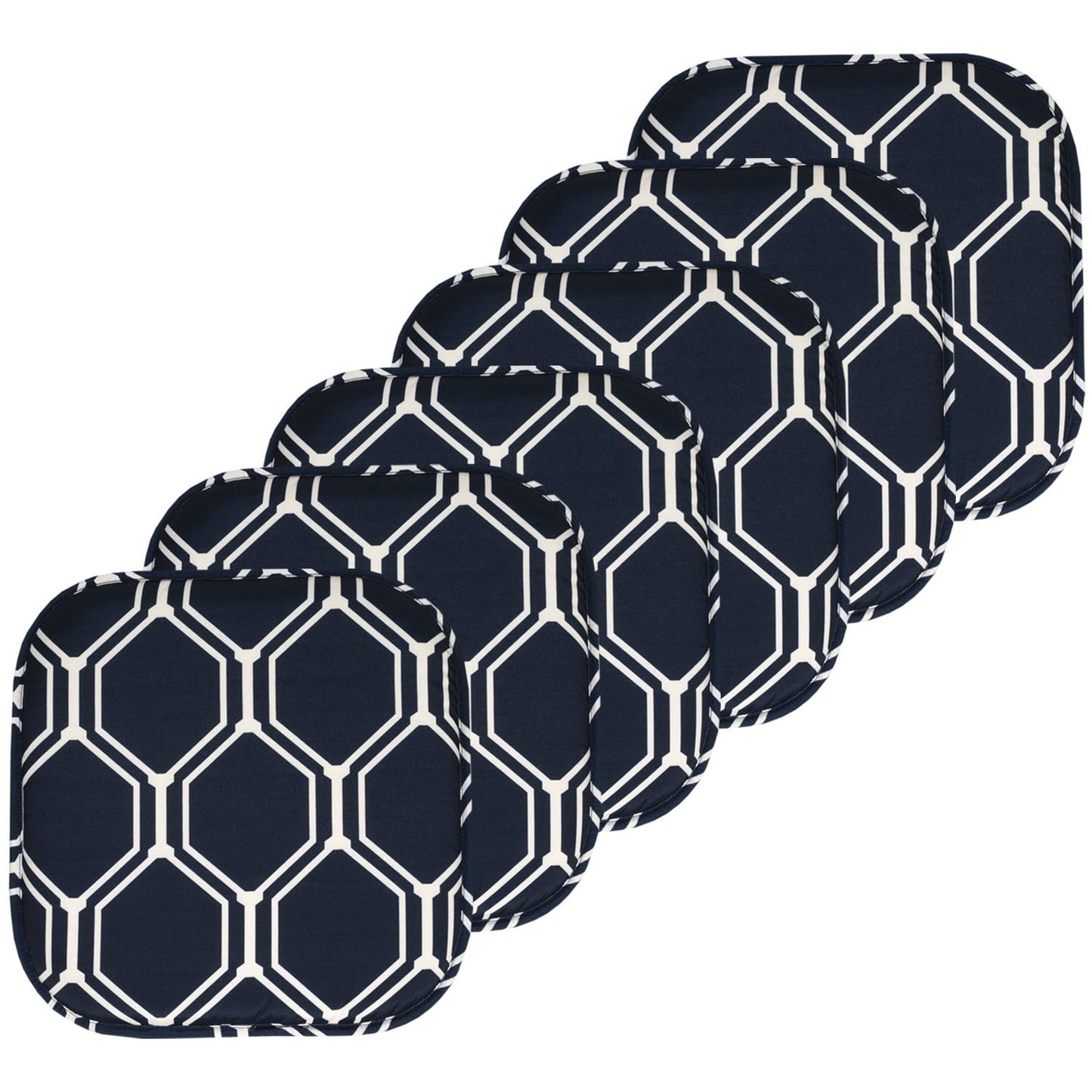 Mirage Hexagonal Print Memory Foam Chair Pads 6 Pack Navy/White