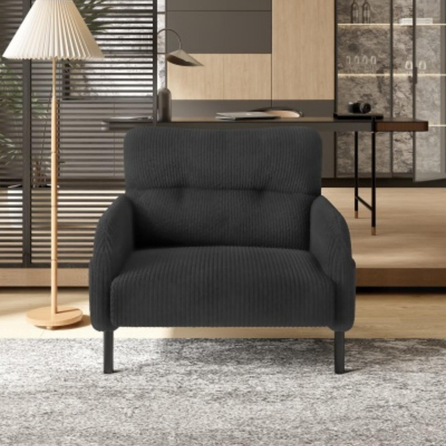 Modern Accent Chair,Armchair,Corduroy Fabric Sofa Chairs,Upholstered Armchair for Living Room,Bedroom,Office,Gray