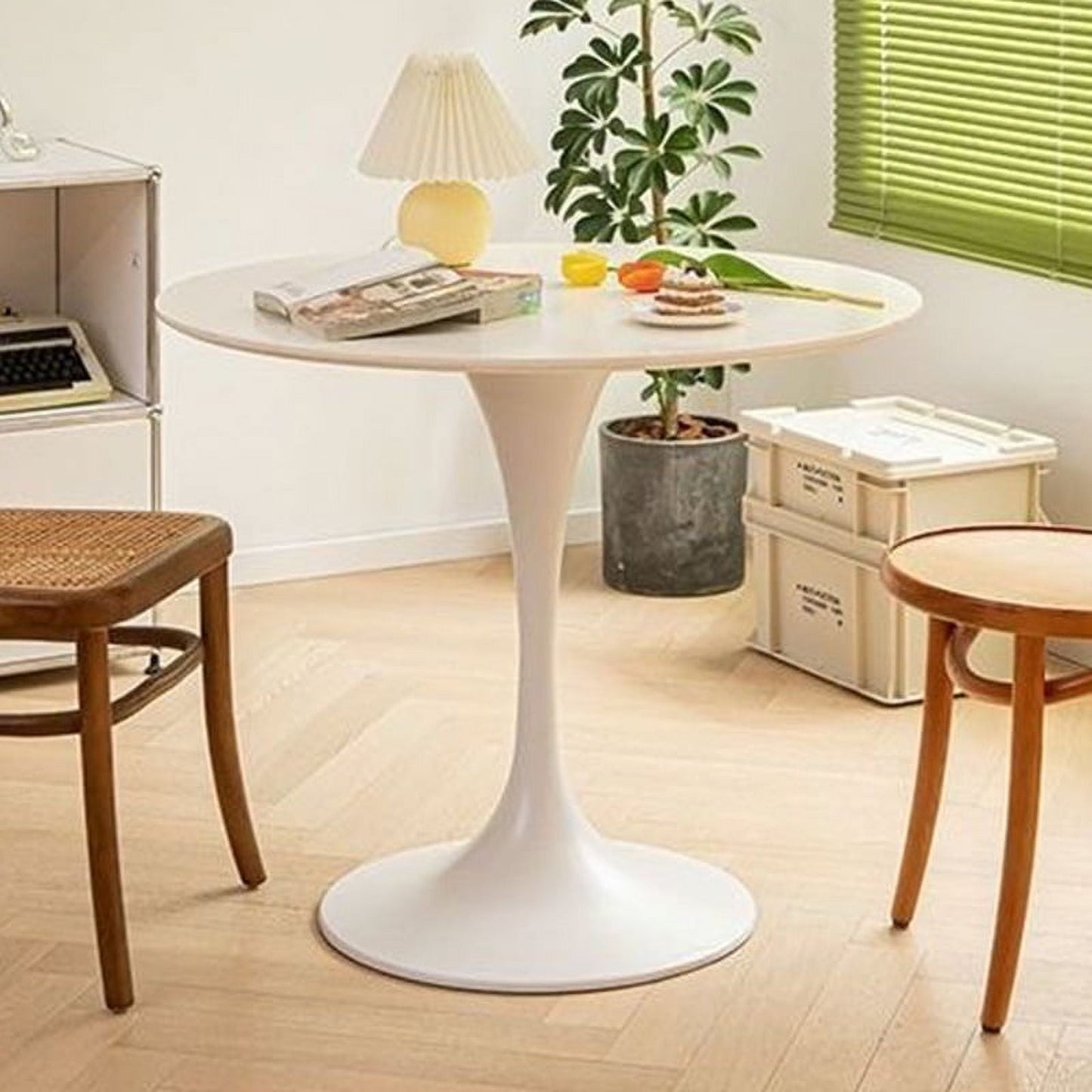 Modern Dining Table,24 Inch Round Table,MDF Top and Steel Base Tulip Round Kitchen Table,Coffee Table for Living Room,White