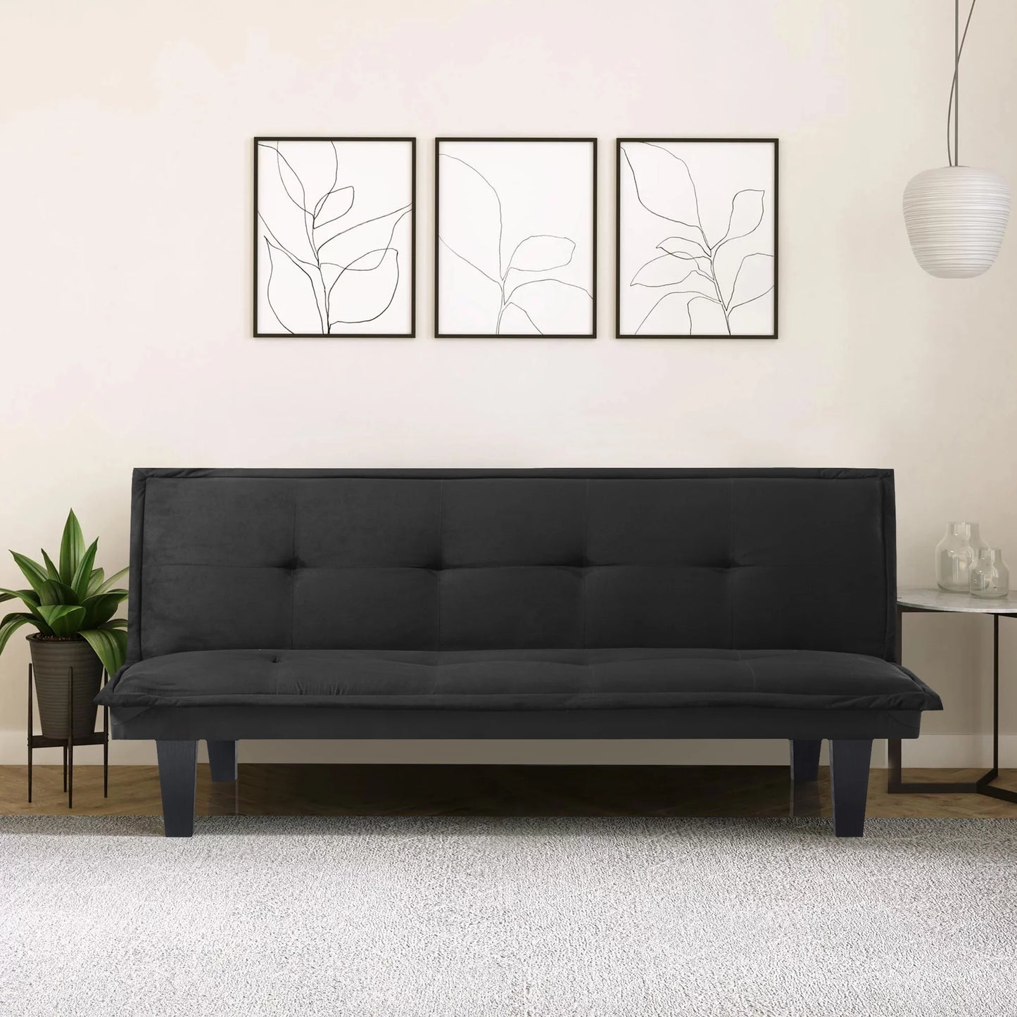 Modern Faux Suede Convertible Futon Sofa Bed,Upholstered Futon Couch with 3 Adjustable Backrest Angles,Suitable for Apartment,Living Room,Small Space,Black