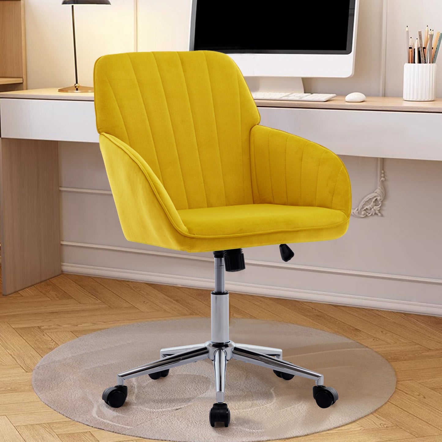 Modern Office Chair,Adjustable Arm Chair Computer Chair with Wheels,Swivel Vanity Chair for Living Room,yellow