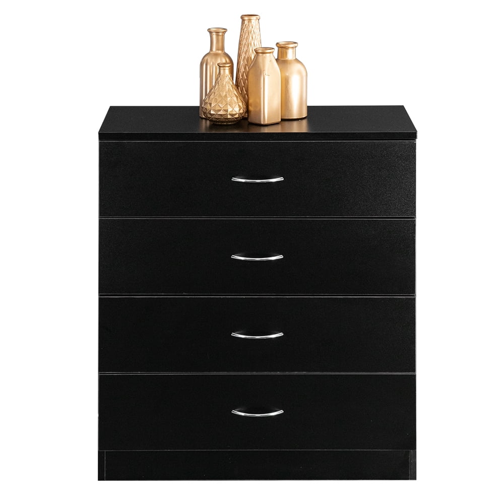 Modern Simple 4-Drawer Table Nightstand Dresser Space-Saving Storage Black