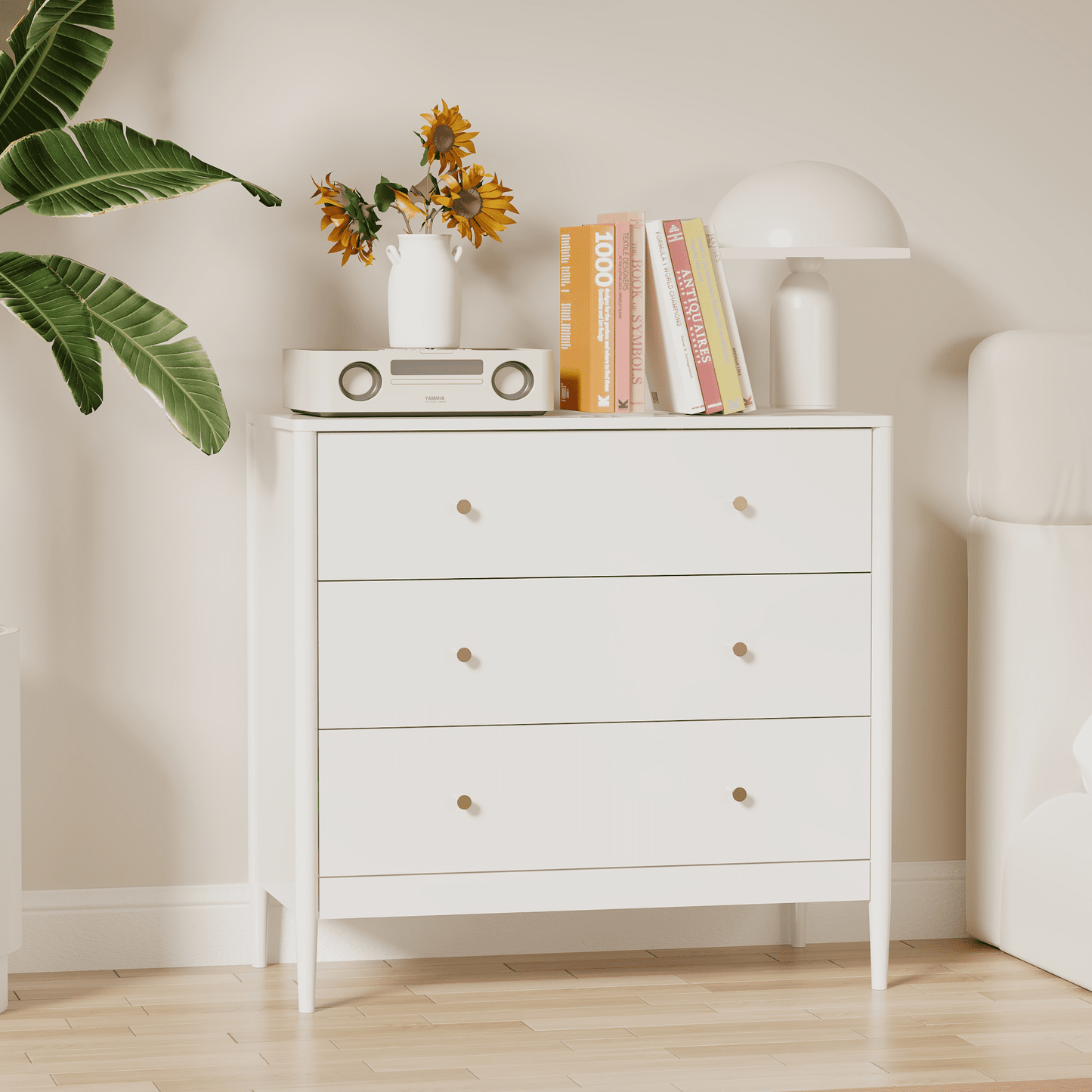 Modern White 3 Drawer Dresser for Bedroom,Wooden Chest of Drawers Small Dresser Nightstand Organize for Small Space,Kids Room