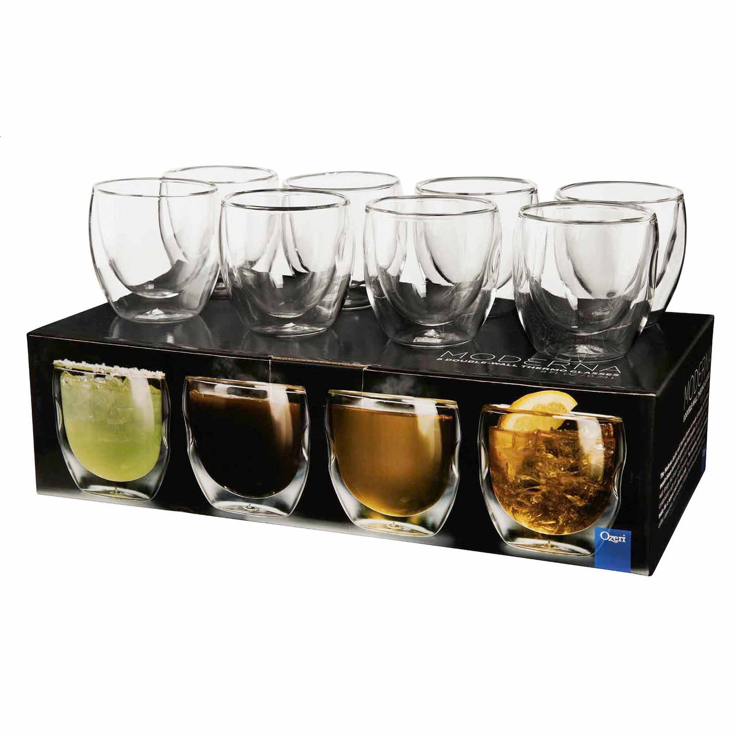 Moderna Artisan Series Double Wall 8 oz Beverage Glasses, Set of 8