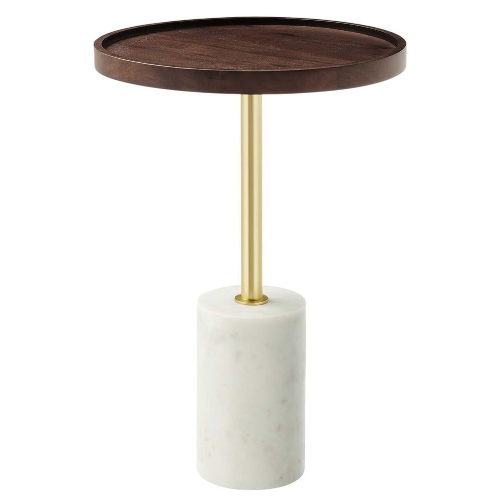 Modway Amina Round Acacia Wood Side Table in White and Walnut