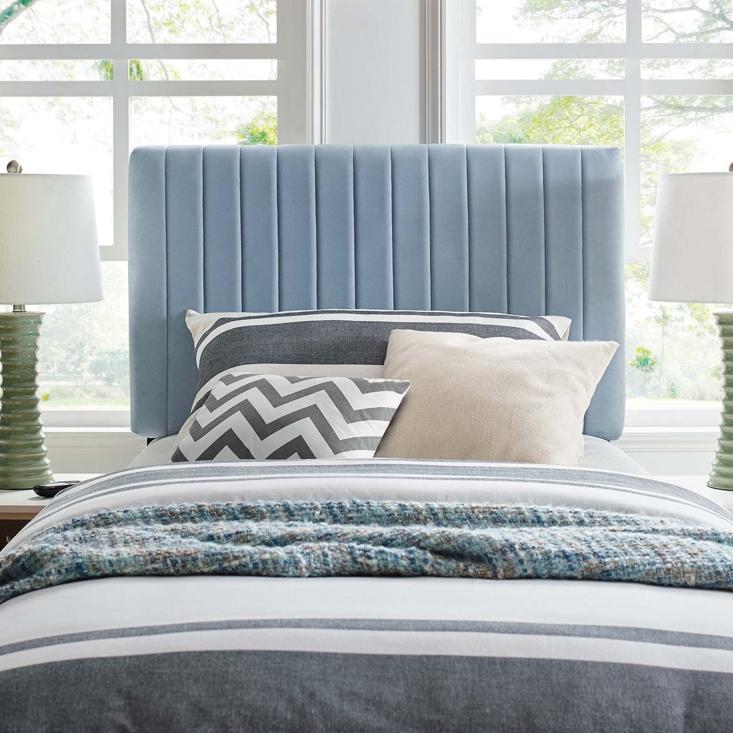 Modway Keira Full / Queen Performance Velvet Headboard in Light Blue