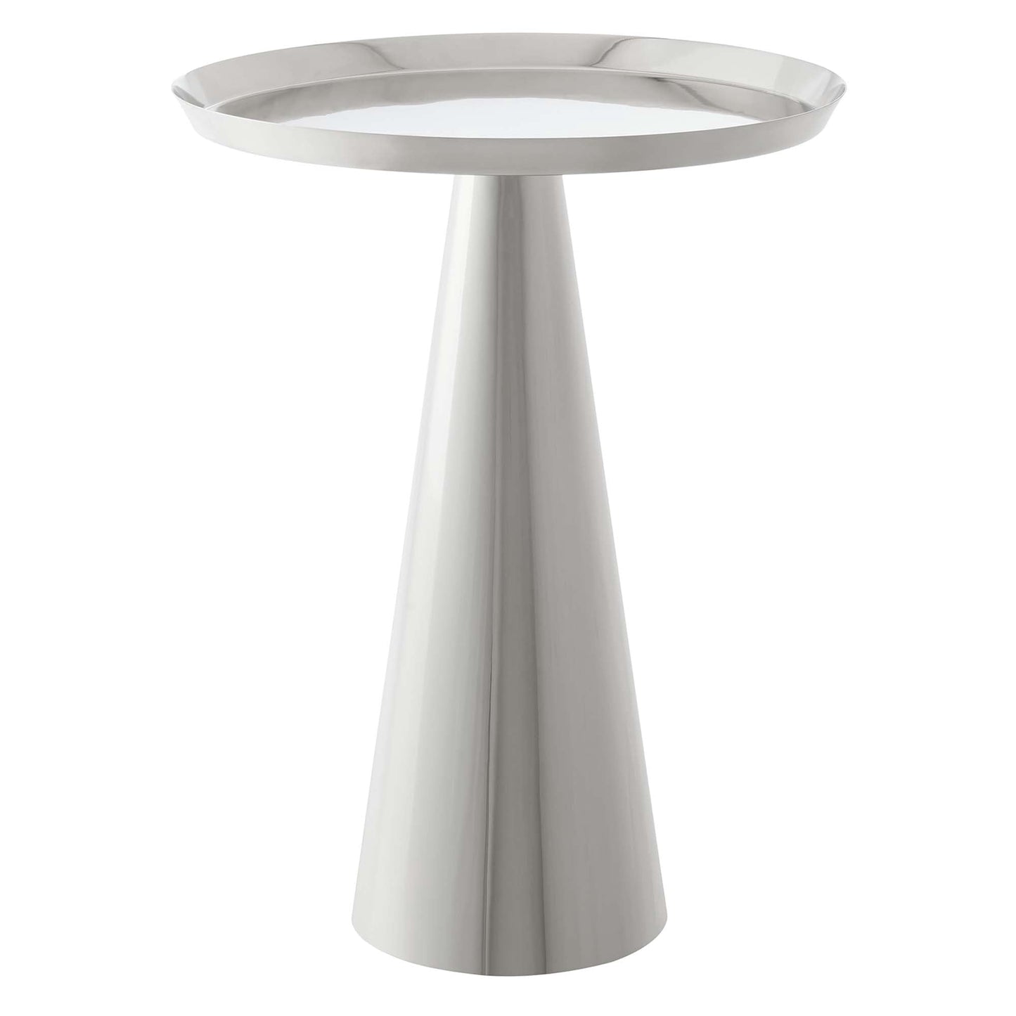 Modway Maren Round Iron Metal Side Table with Conical Pedestal Base in Nickel