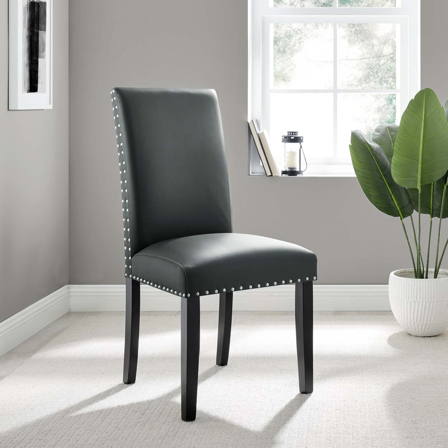 Modway Parcel Wood and Faux Leather Dining Side Chair in Gray