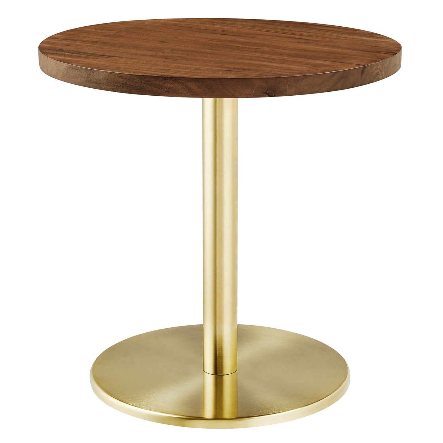 Modway Viva Round Metal & Acacia Wood Side Table in Brass and Light Oak