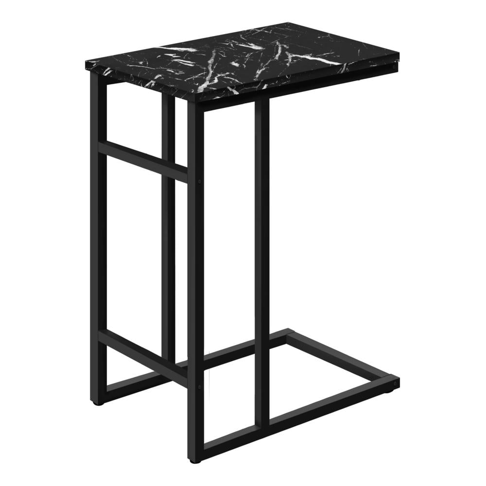 Monarch C-shaped Accent Table in Metal Black Marble Look